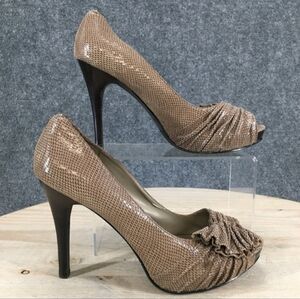Moda Spana Heels  Peep Toe Stiletto Pumps Casual Reptile Print Brown 9 NWOT